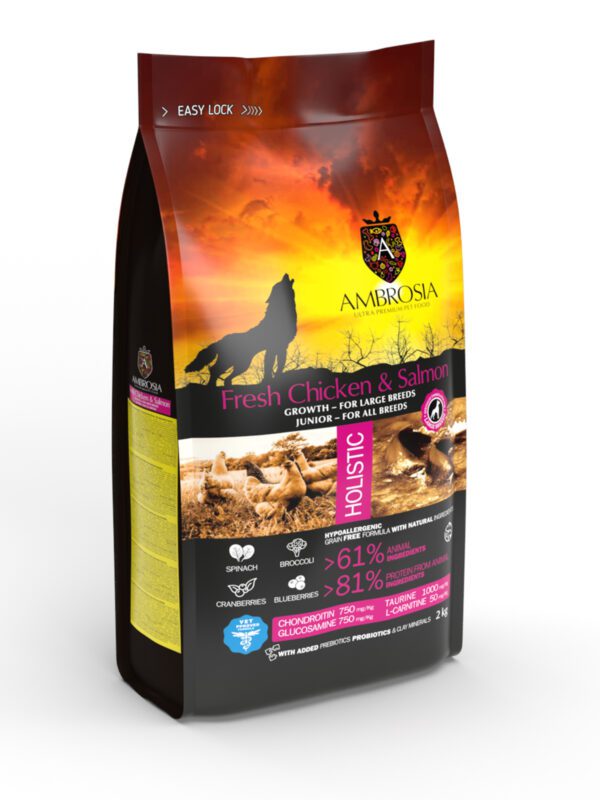 Ambrosia Grain Free Puppy Pollo fresco y salmón 12k (razas medianas y grandes)