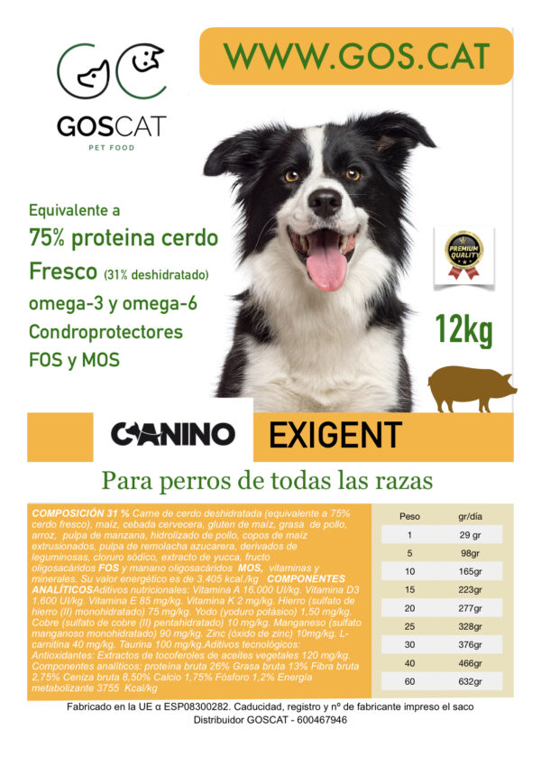 Goscat canino exigent pienso natural
